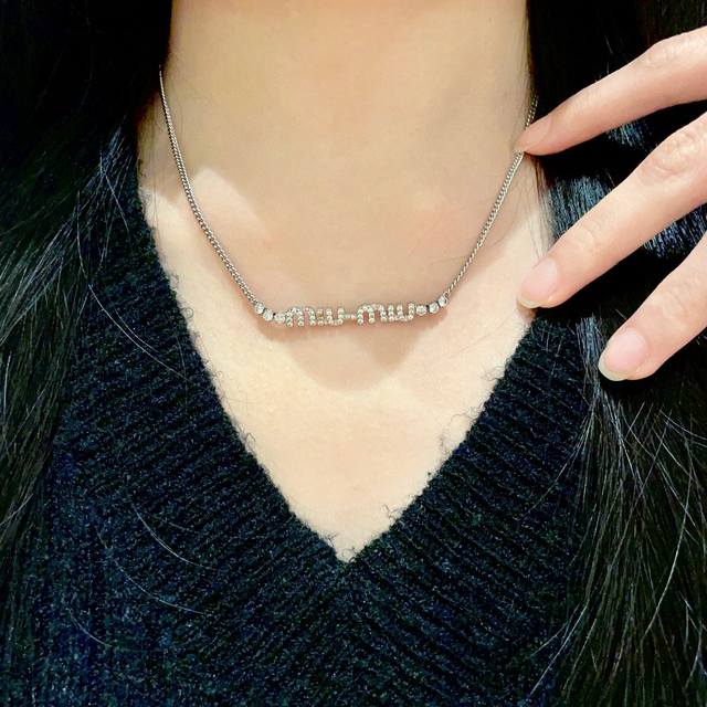 Miu Miu full diamond letter necklace M really understands women