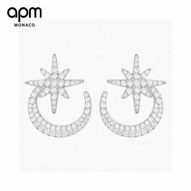 Apm asymmetrical silver-white flower earrings, 925 silver stone particles hand-p