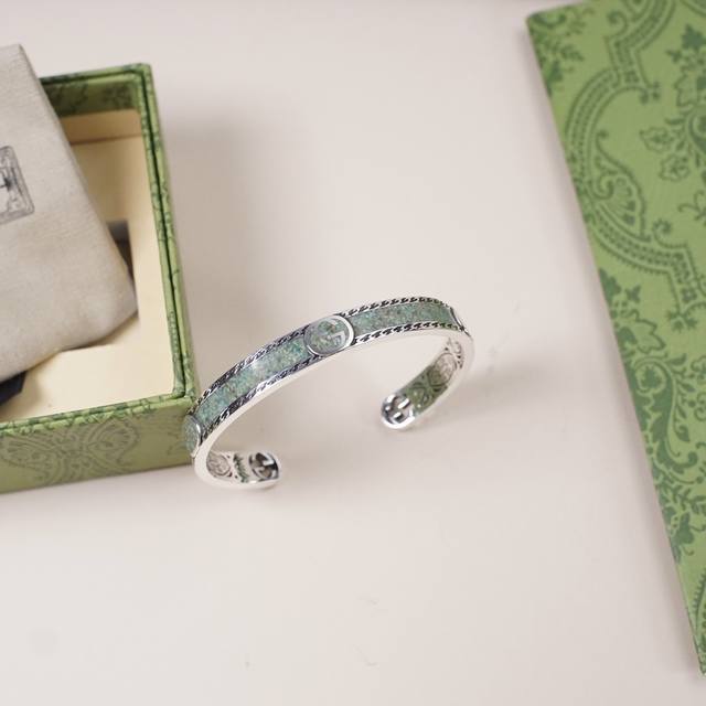 925 sterling silver Gucci interlocking double G enamel bracelet The marble patte