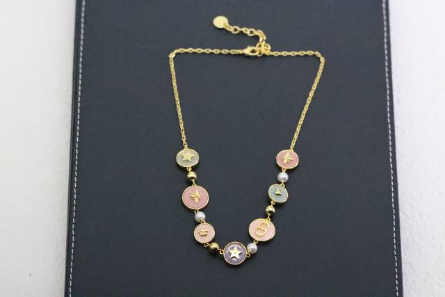 New product recommendation Dior colorful resin macaron round women's necklace Ag
