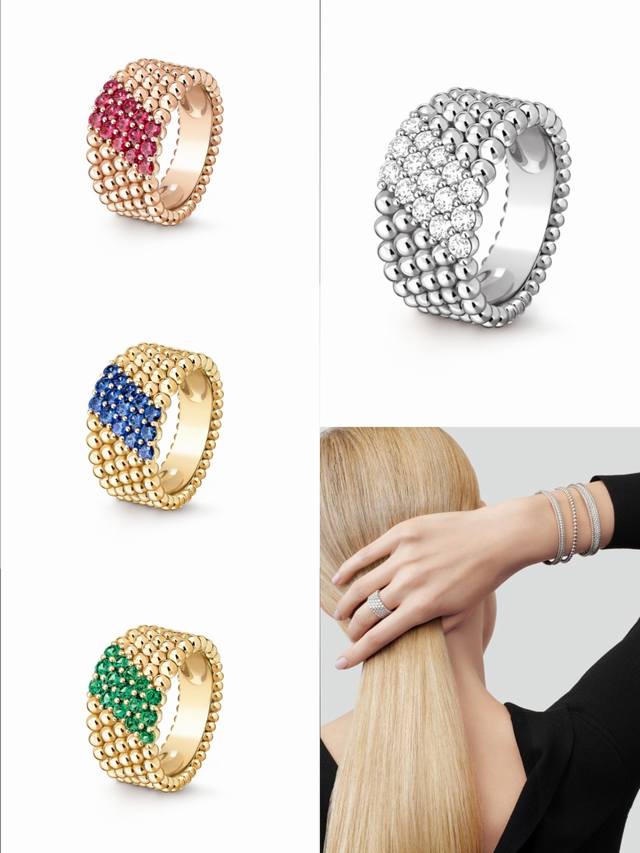 Fanjia same ring Vc* five-row round bead rice bead ring poetic theme Perlee seri