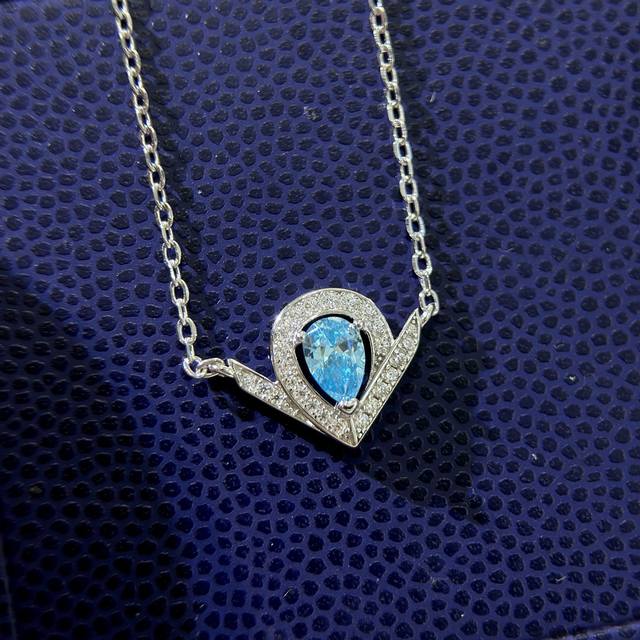A3249 New Paris water drop pear-shaped diamond aquamarine necklace made of high-