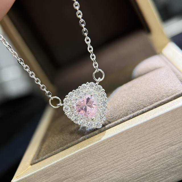 Sy013 T's pink diamond heart necklace is made of S925 pure silver, thick gold pl