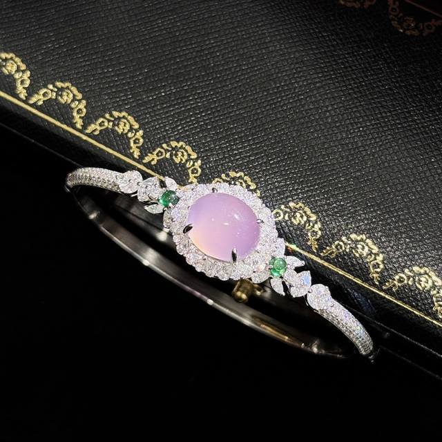 A4578 National style national tide natural pink chalcedony with tourmaline brace