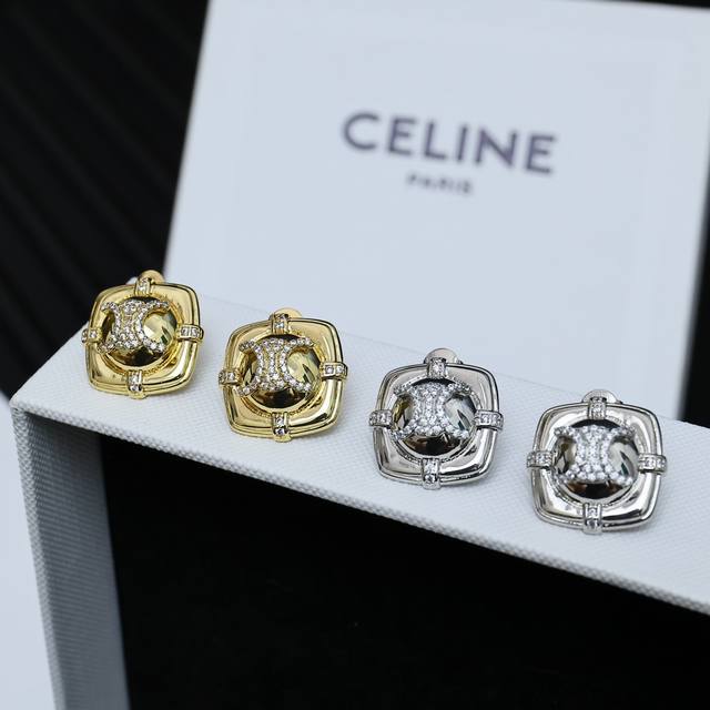 Celine full diamond square letter earrings Reclous new products are simple and f