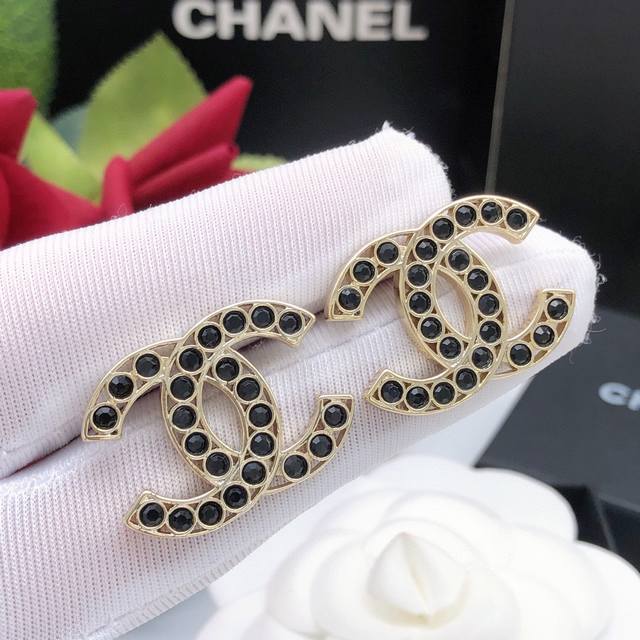 No. Xed0553 Ch*Nel latest double C hollow black diamond earrings consistent with