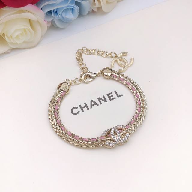 No. Xsl0023 Ch*Nel latest pink leather bracelet consistent with Z batch brass ma