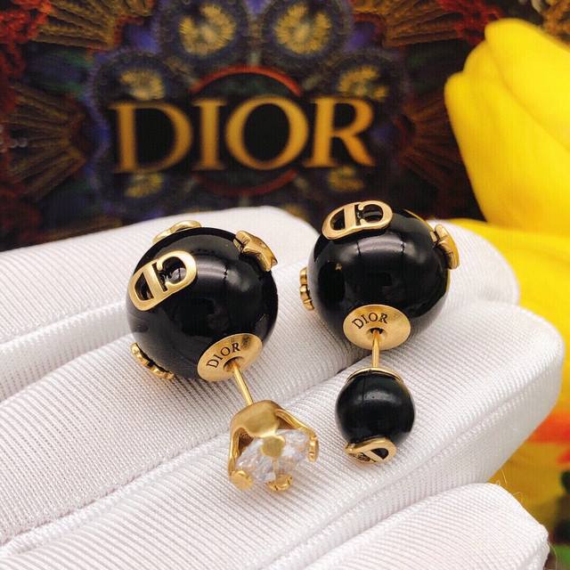 No. Ded0472 Dior Retro Bee Black Pearl Earrings
