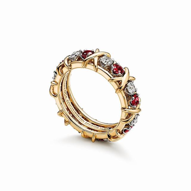 Classic style super popular Tiffany ring ruby ring Tiff Co diamond ring popular