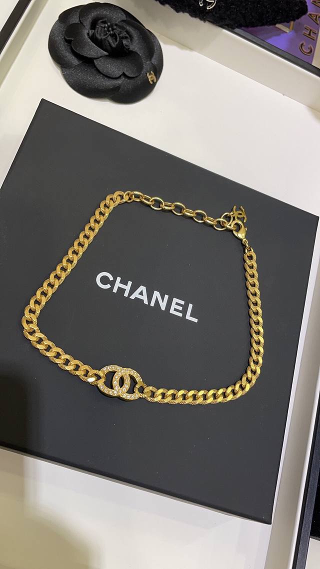 No. Xxl0050 Rhinestone ring necklace Chanel double texture chain Vtg gold series