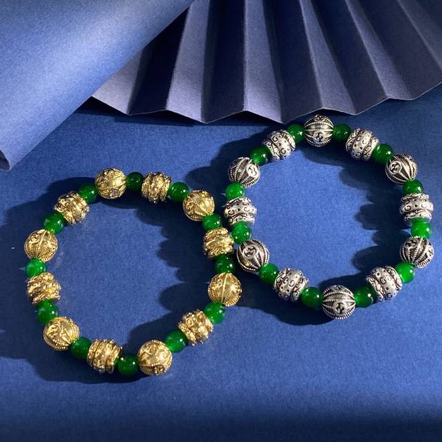 Gucci new retro emerald green beads with double G letter pattern and elastic rop