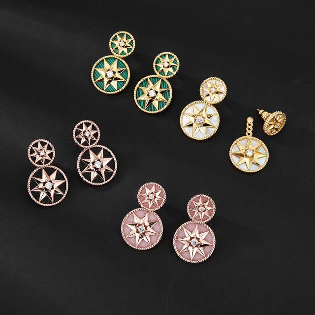Dior's new classic lucky eight-pointed star compass gold and white compass earri