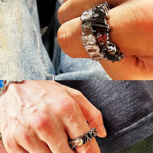 New Lv Louis Vuitton imported black rhinestone zircon series ring! A must-have f
