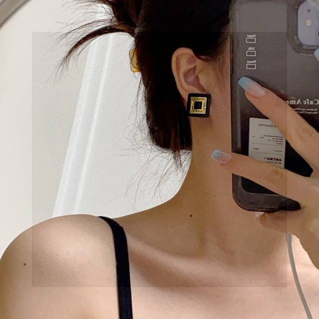 Chanel double C black square earrings are super exquisite and of moderate size.