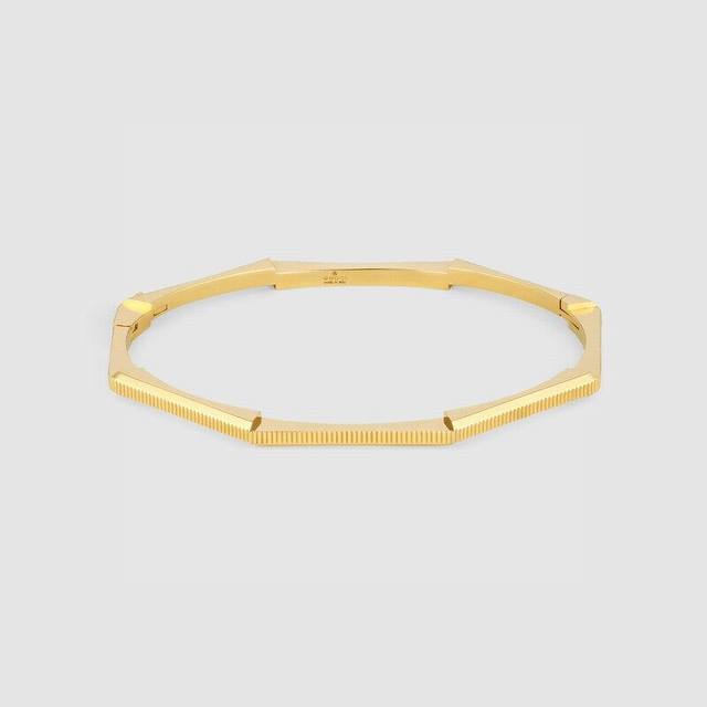 P Gucci Link To Love series striped engraved bracelet white gold yellow gold ros