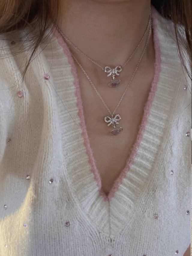 Vivienne full diamond bow earrings and necklace! Super strong and super pink Orb