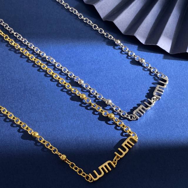 Mu92 Miumiu new Ins Korean fashion glossy Miumiu letter necklace brass material