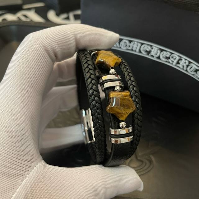 New counter quality Chrome Hearts leather bracelet with concave and convex shape