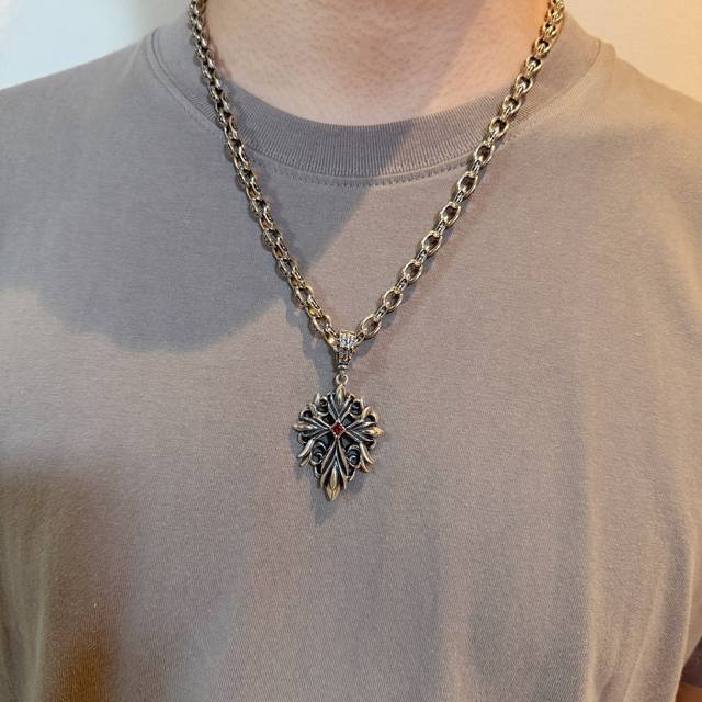New counter quality Chrome Hearts classic retro necklace cross pendant with conc