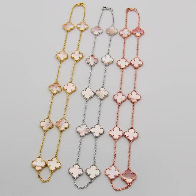 Vca necklace natural light pink shell ten flower necklace four-leaf clover neckl