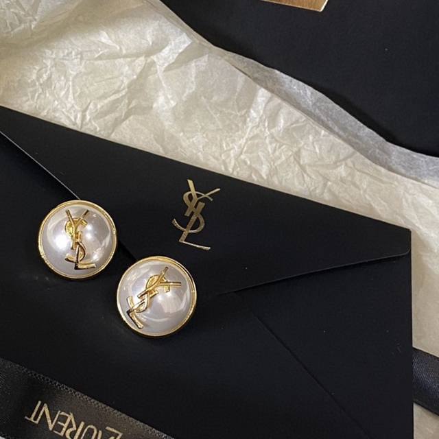 Ysl Saint Laurent letter pearl earrings original brass material original logo pr
