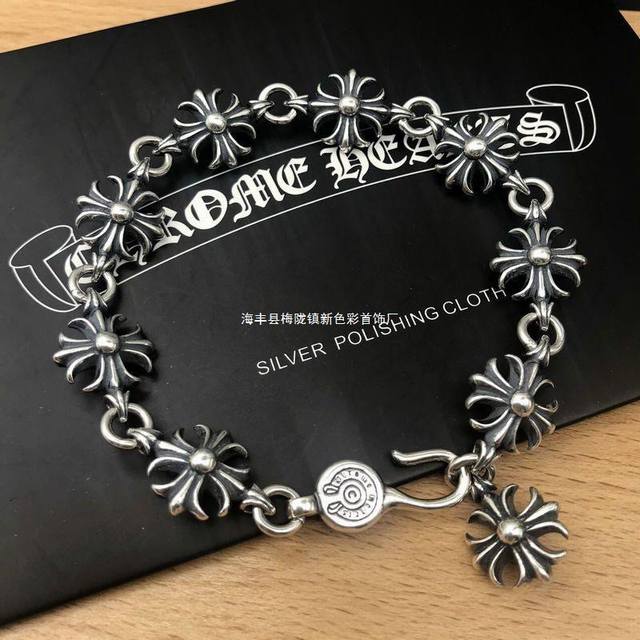 Chrome Heart Bracelet Punk Hip-Hop Personality Retro Thai Silver Hand Thick Cros