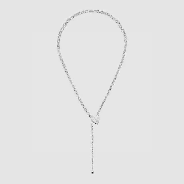 Silver Heart Shaped Shiny Hollow Pendant Trademark Female Necklace