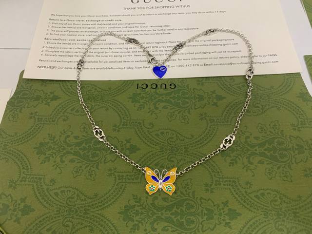 Gucci new butterfly enamel necklace