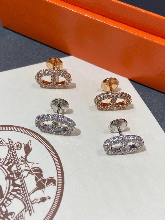 V gold material advanced precision version, Hermes full diamond pig nose earring