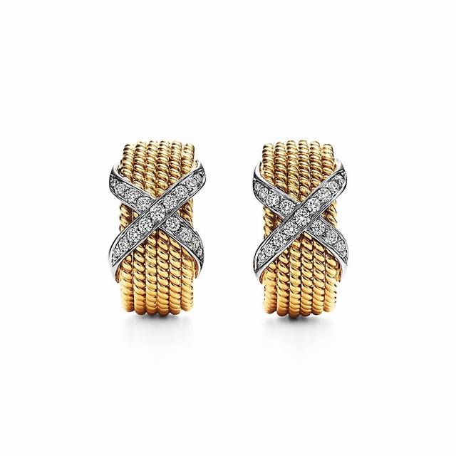 Tiff*same ear clip, latest Schlumberger series cross earrings, sub-gold plated,