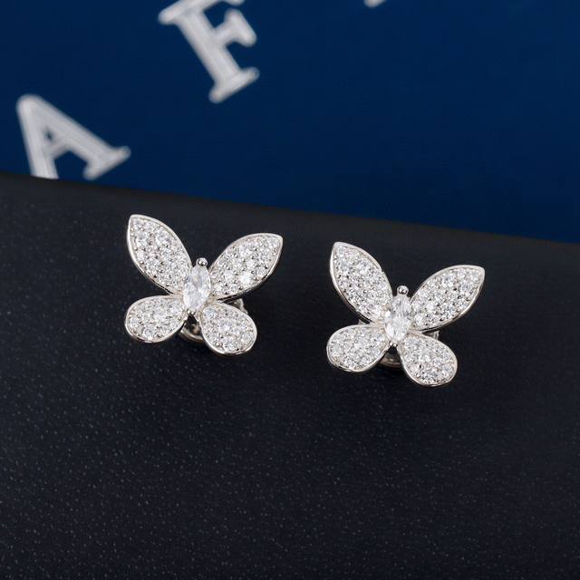 Graff butterfly earrings with full diamonds, high version S925 sterling silver,