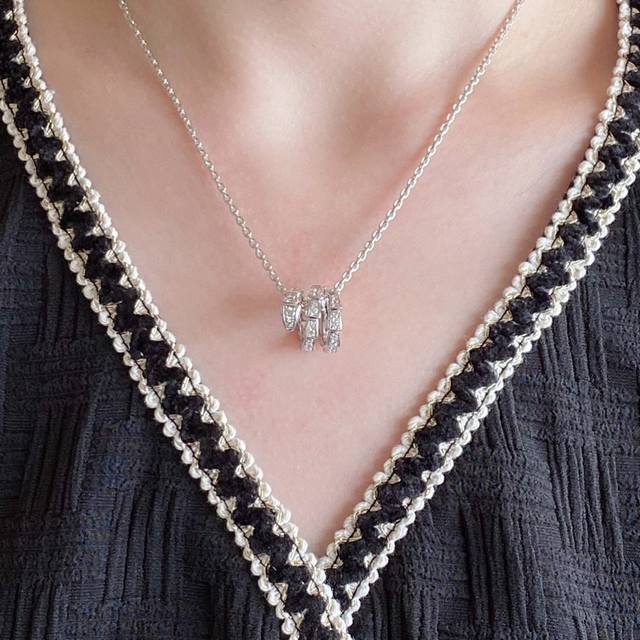 V gold Bulgari high-end three-circle full diamond snake necklace, Zhenxiang seri