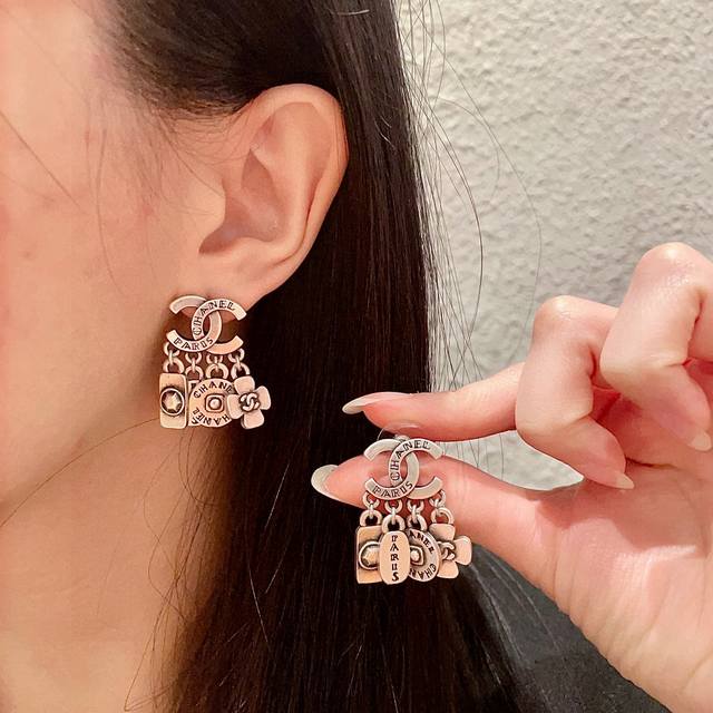 Chanel vintage double C letter earrings