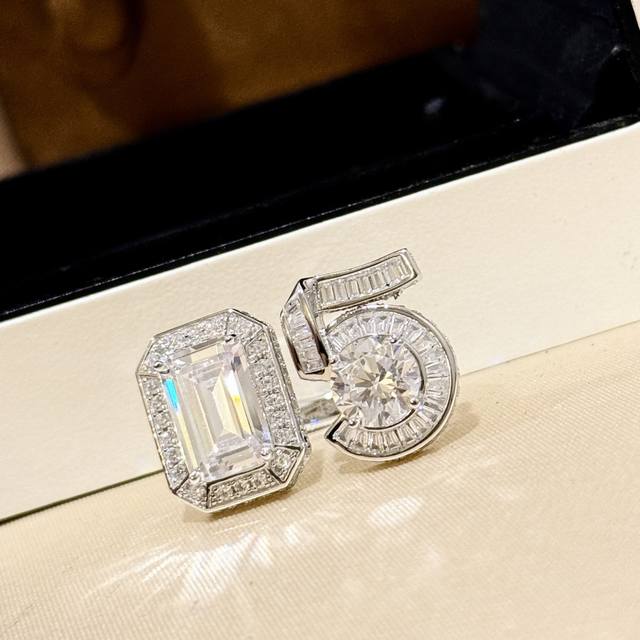 A6245 Chanel style classic rock sugar square diamond 5-letter open ring S925 ste