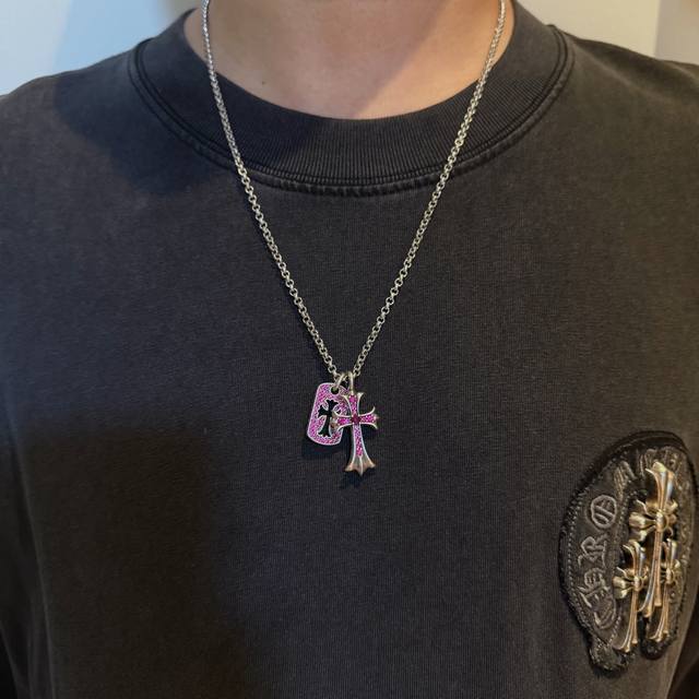 New counter quality Chrome Hearts Chrome Hearts pink diamond cross necklace with