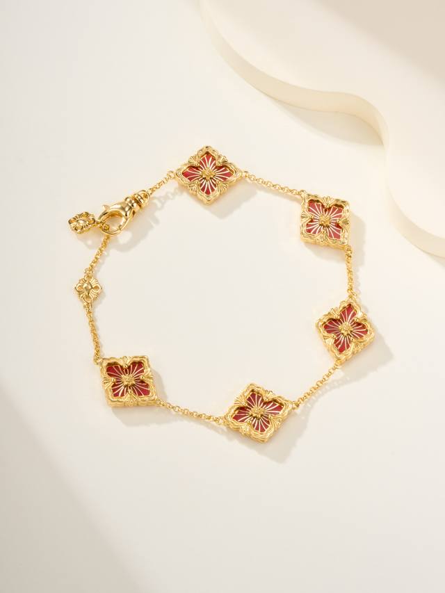 Buccellati Enamel Red Five-Flower Bracelet Small Model Rich in historical atmosp