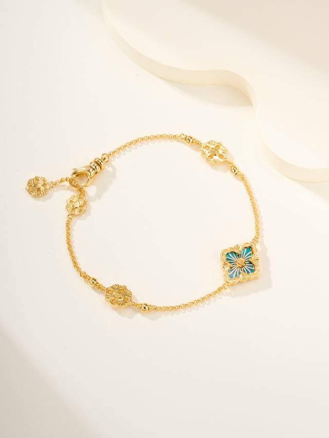 Buccellati enamel blue single flower 3 pattern bracelet small model Rich in hist
