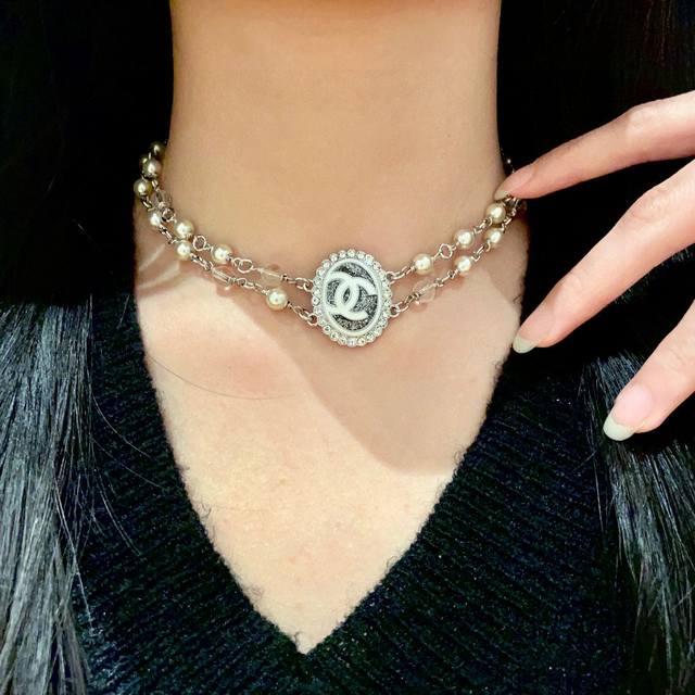 Chanel double pearl double C necklace