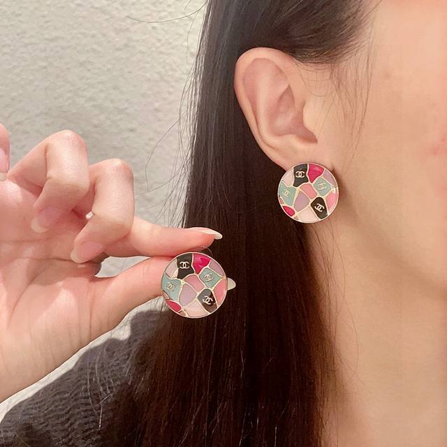 Chanel colorful round double C earrings
