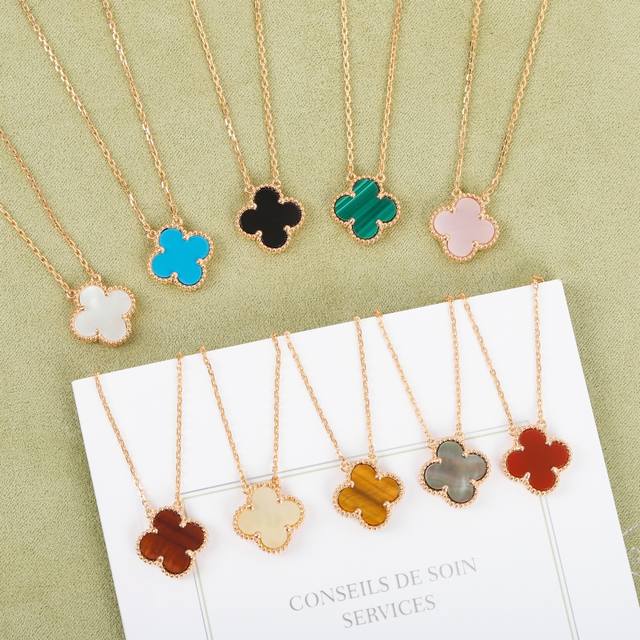 Green natural stone powder shell other colors We produce four-leaf clover neckla