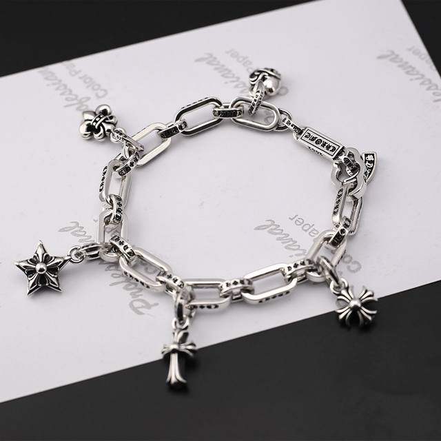 Crowe's new multi-element cross anchor retro Thai silver bracelet trendy men and