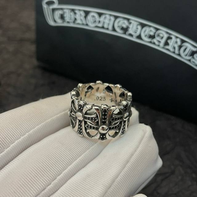 Counter quality Chrome Hearts classic retro cross flower open ring with concave