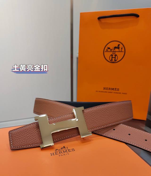 Hermes Hermes men's double-sided leather belt 38mm, double-sided top layer cowhi