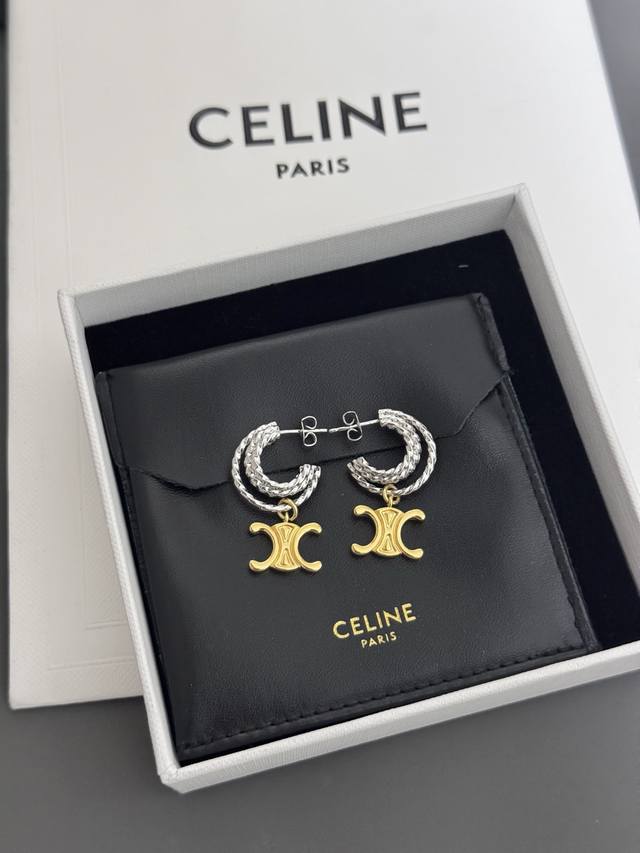 High quality details as shown in the picture Celine two-tone earrings earrings
