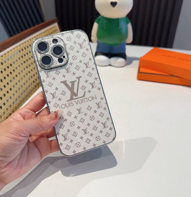 New Lv mobile phone case electroplating edge glitter lens film full shell Model