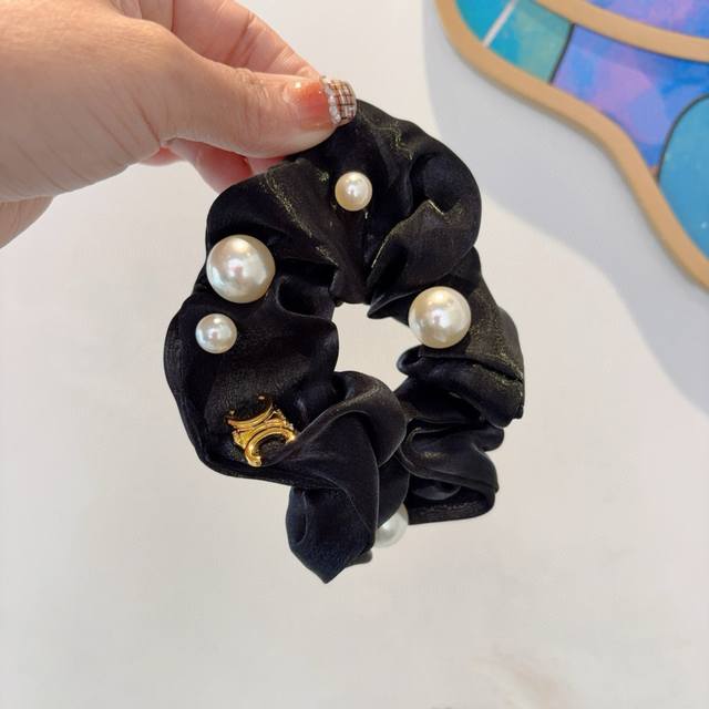 with packaging Celine Arc de Triomphe organza large pearl hairband, exquisite i