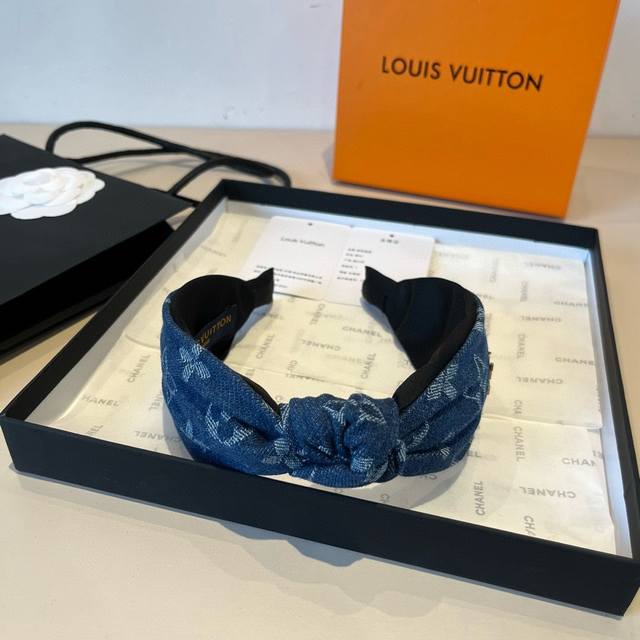 Lv Louis Vuitton denim headband with old flowers DDD