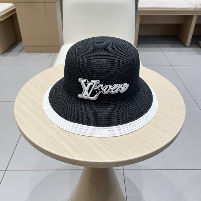 Lv new straw hat, color matching design, travel essential, head circumference 57
