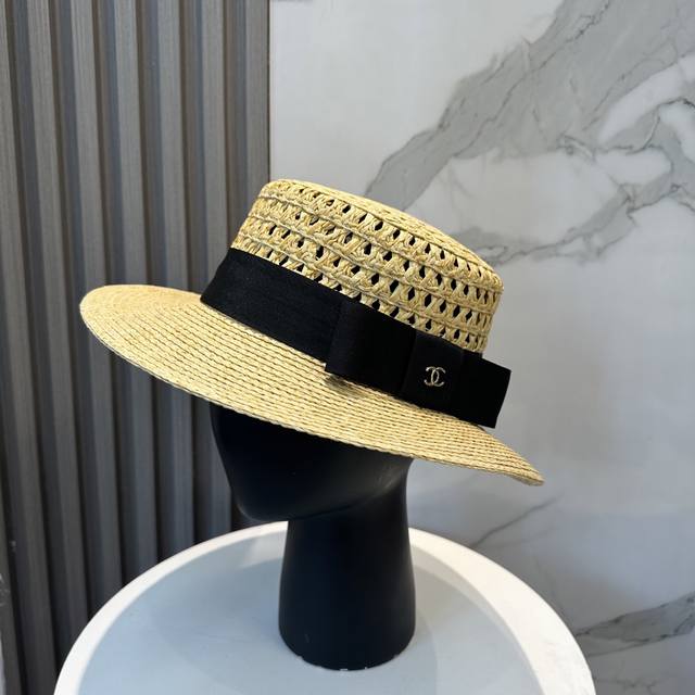 Chanel 2025 new flat-top straw hat, high-end customization, celebrity style, de