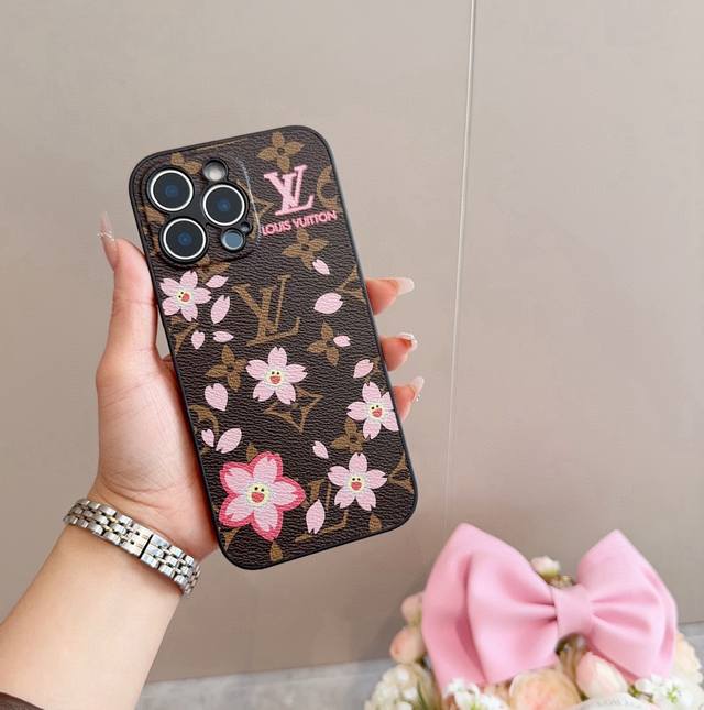 Lv fine hole full cover mobile phone case Murakami Takashi cherry blossom patter